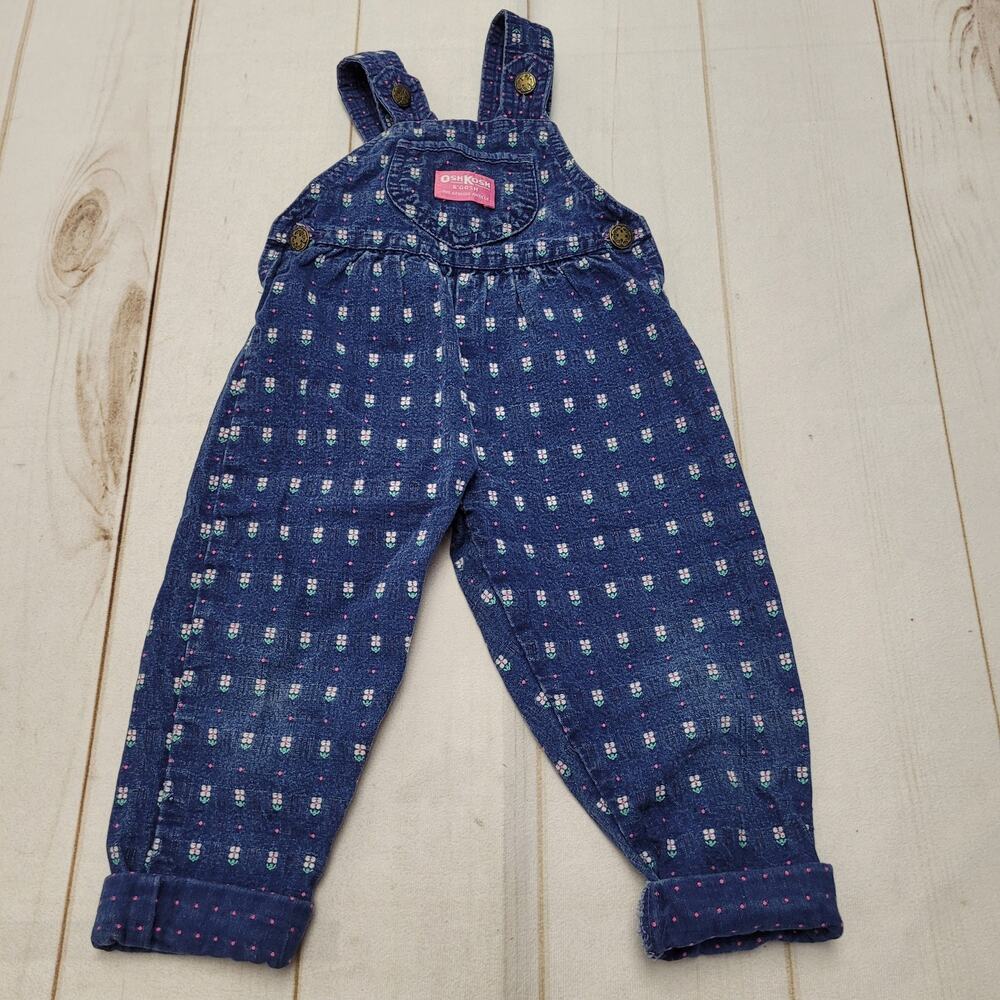 Vintage Osh Kosh B'gosh floral daisy print denim jean overalls retro printed